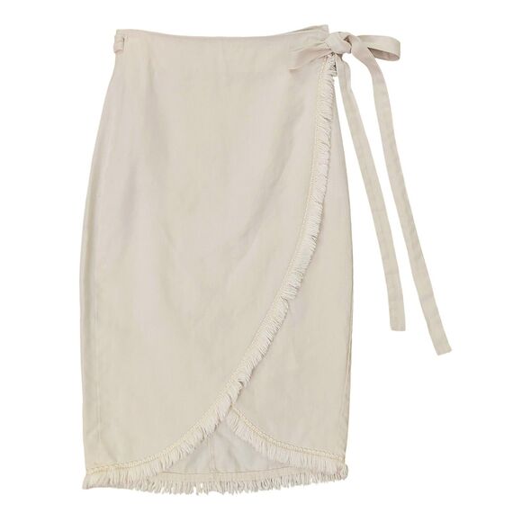 Reformation Wrap Skirt Womens Small Beige Linen Blend Fringed Retro Beach - Picture 1 of 11